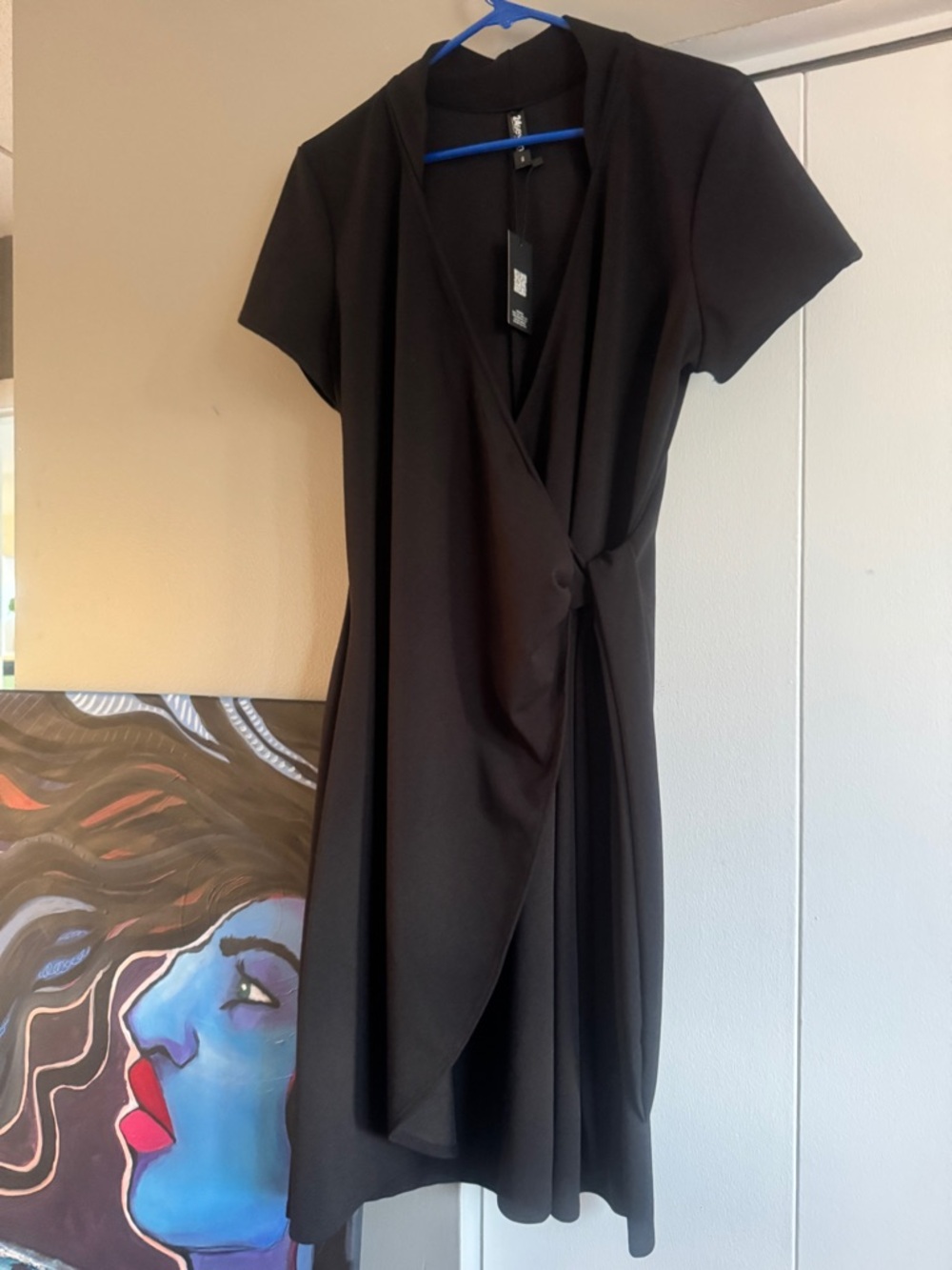 NWT Black Mock Wrap Dress 1X V-Neck Cap Sleeve Travel - Picture 5 of 12